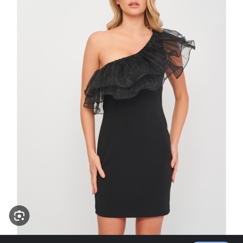 Zara Black One-Shoulder Dress with Ruffle